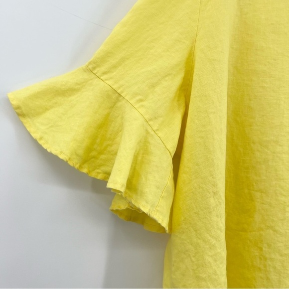 For Cynthia Woman 1X Yellow Linen Ruffle Sleeve Blouse Top - Picture 4 of 8